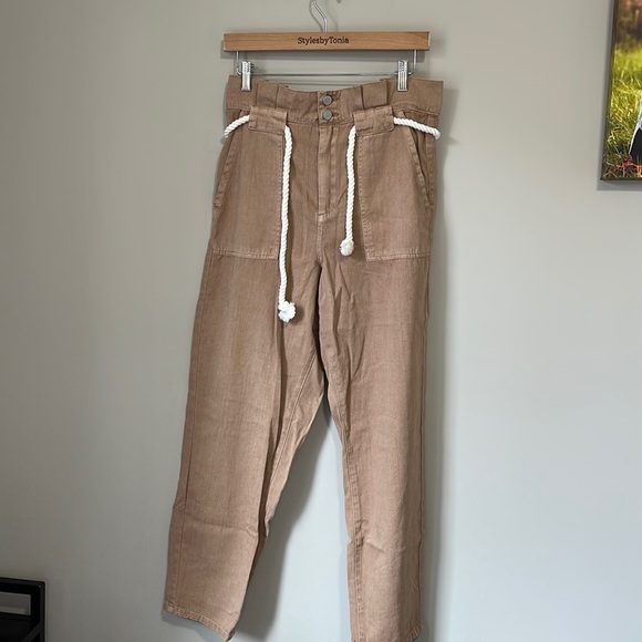 Blank NYC Paperbag Pants with Rope Belt in Tan Button Fly Sz M NEW - Picture 3 of 6